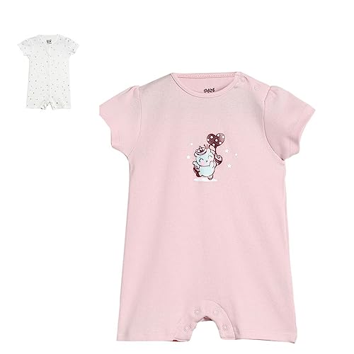 Image of miniklub Baby Front Open Round Neck Short Sleeve Knitted Cotton Multi Color Romper, Pack Of 2 (New Born)