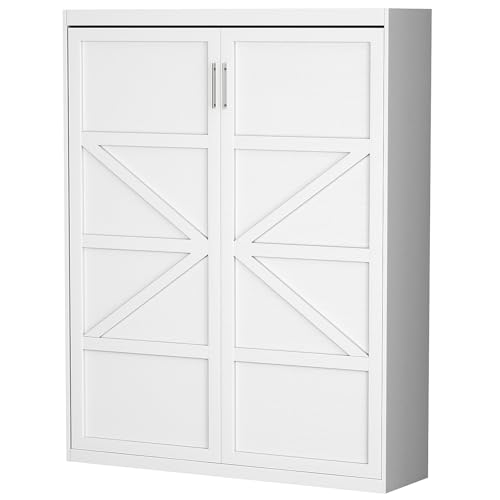 ROOMTEC Queen Size Murphy Wall Bed, White, Space-Saving Furniture Bed Frame for Bed Room,Guest Room,Home Office