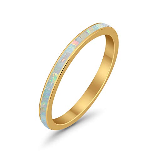 Blue Apple Co. 3mm Full Eternity Stackable Band Ring Lab Created Opal 925 Sterling Silver Choose Color