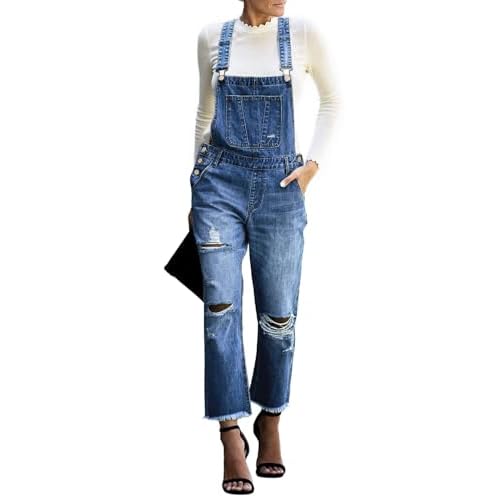 luvamia Women's Casual Stretch Adjustable Denim Bib Overalls Jeans Pants Jumpsuits Medium B1 Nightfall Blue