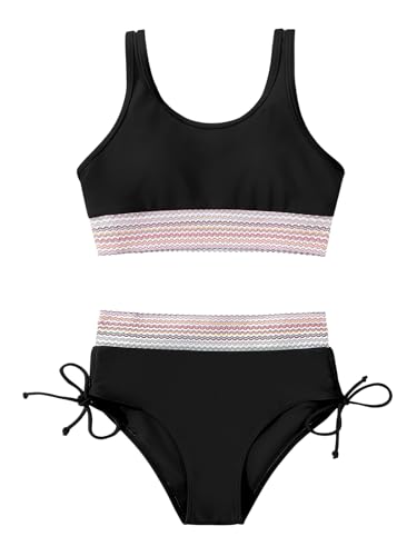Image of Teen Girls Swimsuit Two-Piece Bikini Set Adjustable Shoulder Straps Bathing Suit Kid Athletic Swimwear with Chest Pad