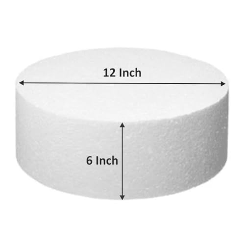 Image of OMKRAFT Round Cake Dummy 12 x 6 Inch | High Density Foam Cake Base for Cake Decoration, Practice & Display | Reusable Dummy Cake for Bakers | Pack of 1