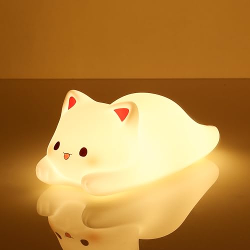 LOVERUIS Cute Night Light for Kids Cat Night-Light Baby Girl Squishy NightLight 1/3 Hour Timer Kitty Light Dimmable Nursery Lamp Colorful Nightlight Gift for Kid Toddler Kawaii Bedroom (Kiki)