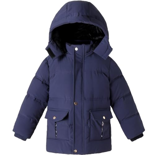 Little Boys Winter Fleece Coat Puffer Jacket with Hood Thick Padded Kids Clothes