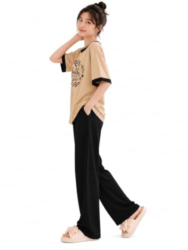 Image of KSHS Womens Korean Night Dress || Full Pyjama Set ||Korean Nightsuit || Women Nightwear ||Round Neck Half Sleeve Nightsuit || Loungewear || Everyday Nightdress Women's Pyjama Sets