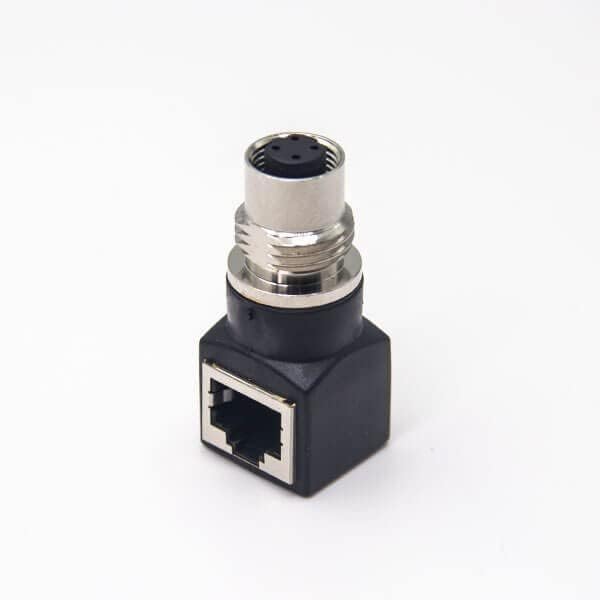 Miniatura 2 de Adaptador de mamparo M12 a RJ45 impermeable M12 A código 4 Pin hembra a RJ45 Jack ángulo recto negro