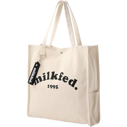 Milkfed 103212053011 Women's PIPING Square Tote Cooper LOGO Bag, White