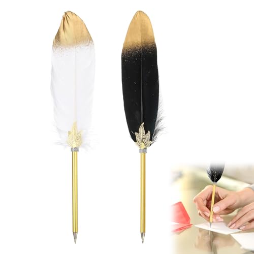 Rakiuty StylosÀ Bille Rétro,Stylo À Bille RétroPlume,StyloBille VintageVert,Stylo à BilleFantaisie en Forme de Plume,Plume Roller Ball Pen Creative,2PC...