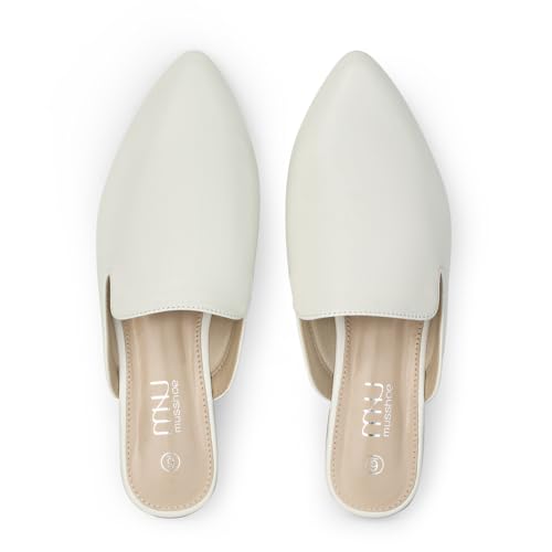 Image of MUSSHOE Women's Pointed Toe Mule Flats: Comfortable Lightweight Slip On Backless Loafers with Memory Foam for Office Work & Dressy Casual Wear