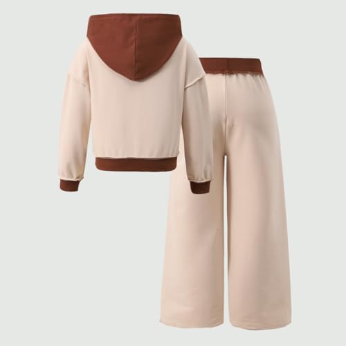 Image of Yoxindax Girls' 2-Piece Clothes Bow Print Zip-Up Hoodie Contrast-Color Wide-Leg Pants Winter 7-14Y Outfits Set