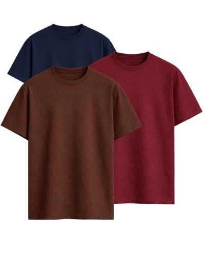 Image of VEL Plain 100% Heavy Cotton Oversized T-Shirt Baggy Fit Drop Shoulder Half Sleeves Round Neck Solid 100% Cotton T-Shirt for Men (Pack of 3)