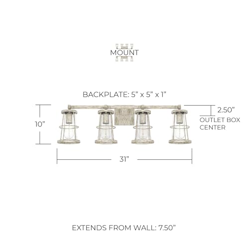 Image of Capital Lighting 127441MS Beaufort Clear Glass Bath Vanity Wall Mount, 4-Light 400 Total Watts, 10 inch H x 31 inch W, Mystic Sand