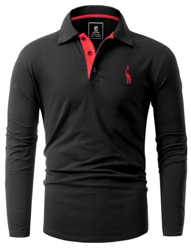 GLESTORE Poloshirt Herren Langarm Casual Longsleeve Polo Giraffe Stickerei...