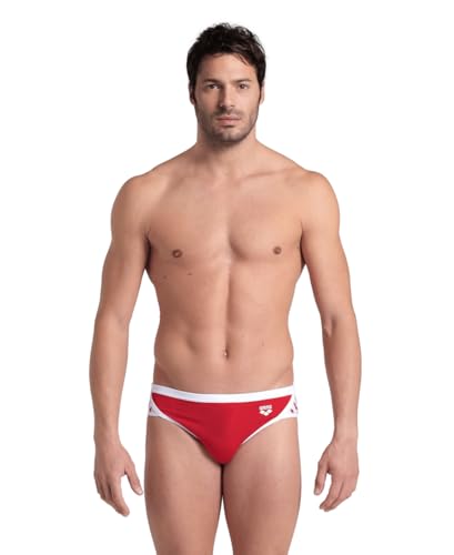 ARENA Men's Icons Solid Swim Briefs Professional Training Swimsuit Sports Trunk Bañador, Rojo/Blanco, 38 Hombres
