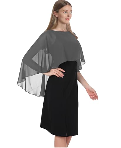 Hotshawl Capelets for women Chiffon Cape Shawls and Wraps for Evening Dress Wedding Capes Cover Up (Dark Gray)