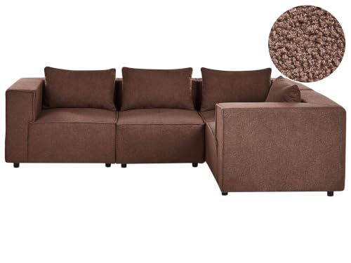 Canapé d'Angle à Gauche Moderne en Bouclé 4 Places Modulable Marron Axebo