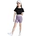 Zzalalana Girls Biker Shorts with Pockets, High Waisted Athletic Running Yoga Dance Gymnastics Shorts for Kids 4-15 Years Purple