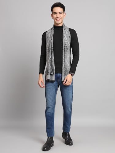 Image of Ravaiyaa - Attitude is everything Men's Geometric Pattern Casual Muffler Winter Wool Long Scarf 72 inchx14 inch Inch (Grey)