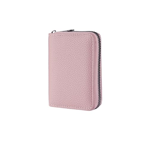Genuine Leather Women's Wallet - Slim Bi-Fold Zippered Credit Card Compartment with Multiple Slots, Pink Clutch for Cards and Cash (Solid Color Design)