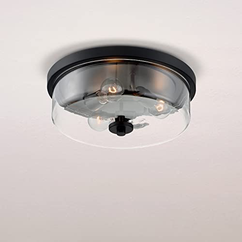 Image of Nuvo 60 /7269 Sommerset 3-Light Flush Mount Fixture with Clear Glass - Matte Black Finish