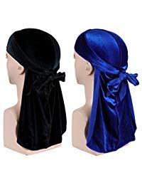 Velvet Men Durag –Premium Durag Cap Headwraps (2PCS) with Extra Long Tail and Wide Straps for 360 Waves