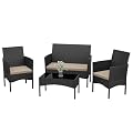 Kurapika Patio Furniture Set 4 Pieces Outdoor Wicker Rattan Chairs Conversation Sets w/Coffee Table, Rocking Bistro Set, for Deck,Patio,Backyard,Lawn (Sand)