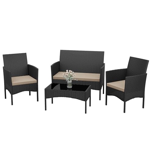 Kurapika Patio Furniture Set 4 Pieces Outdoor Wicker Rattan Chairs