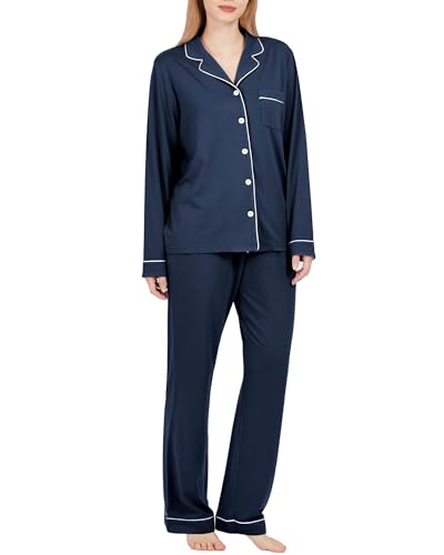 BAMBOO COOL Pajamas Set for Women Comfy Lounge Set Button Down Sleepwear Long Sleeve Pj Set Dark Grey, M