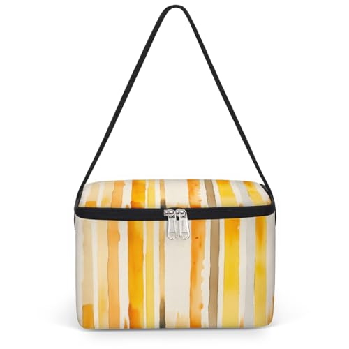 GzLeyigou Abstract Colorful Stripes Lunch Bags for Women Men 9 Cans, Hot & Cold Food Delivery Bag Insulated Grocery Bag Insulated Lunch Box Yellow Watercolor Cooler Bag for Office Work Picnic Beach