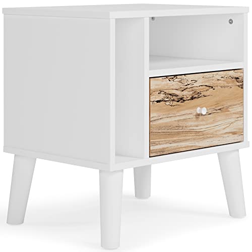 Signature Design by Ashley Piperton - Mesita de noche con 1 cajón, 22 pulgadas de alto, color blanco y marrón claro