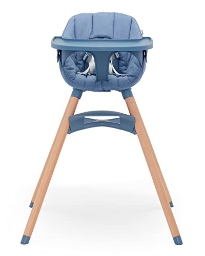 Image of Lalo The Chair Convertible 3-in-1 High Chair - Wooden High Chair for Babies & Toddlers, Baby High Chair with Dishwasher Safe Tray, Adjustable Footrest & Machine Washable High Chair Cushion, Blueberry