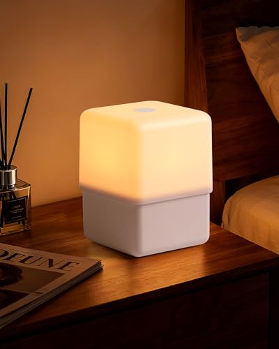 JJ&RY Cool Lift Touch Lamps for Nightstand Cordless Warm Night Light for Baby Nursery/Sleep Aid Dimmable/2600K Amber/2000mAh Rechargeable Small Bedside Nightlight for Kids and Adults Bedroom