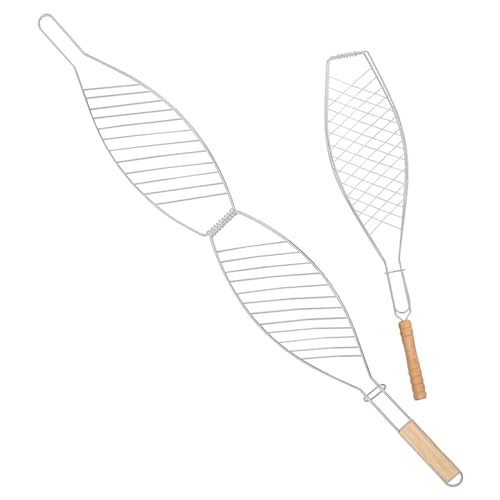TOYANDONA 2piezas Rejilla Para Barbacoa De Pescado Cesta De Asar Pinza Con Mango De Madera Duradera Fácil De Limpiar
