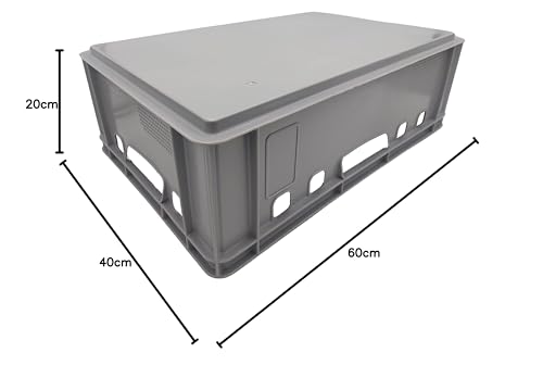 BURI 5x Fleischkiste E2 Metzgerkiste 60x40x20cm lebensmittelecht, robust, stapelbar - Universal Lagerkiste Eurobox aus Deutschland, Grau