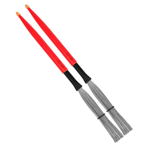 Levemolo 2-in-1 Drum Stick Brush Maple Drumsticks Wire Brush Wooden Handle for Drumming Beginner to Professional Red