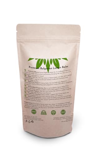 Premium Zitronenmelisse 50g – 100% Rein, Roh, Wild, Nicht-GVO, Vegan – Beruhigendes Kraut zur Stresslinderung, Schlafunterstützung und für die Verdauungsgesundheit – Ideal für Kräutertees und Extrakte