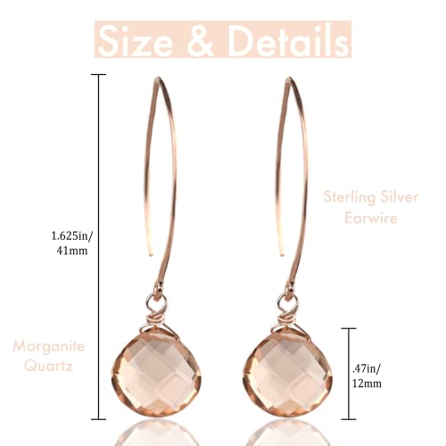 Rose Gold Rose Quartz Drop Earrings Sterling Silver3