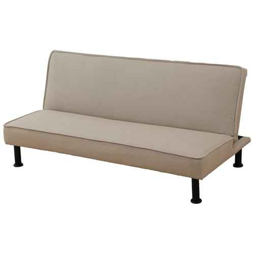 Sofá cama de cuero caqui de 64 pulgadas con marco de madera, cojines para mayor comodidad, almacenamiento integrado para organizar tu sala de estar