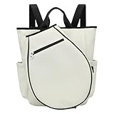 Yiju Tennis Backpack Pickleball Bag Gift Water Resistant with Pockets Duffle Bag for Training Women Men Workout Exercise Carrying, White