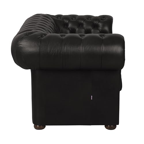ROYALSOFA Sofa Chesterfield King 2-Sitzer Ledersofa mit Knopfheftung, Holzrahmen & Gepolsterten Armlehnen, Pflegeleichte Couch, Loungesofa für Wohnzimmer, Büro, Praxis, Kanzlei & Hotel, Schwarz – Bild 4