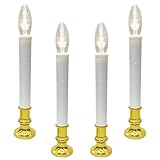 Romasaty 4 Pack Christmas Window Candle Lamps, Battery Operated LED Christmas Window Candle Lights with Automatic Timer and C26 3V LED Bulbs Candlestick for Indoor Windows Table Decor, 4 Suction Cups