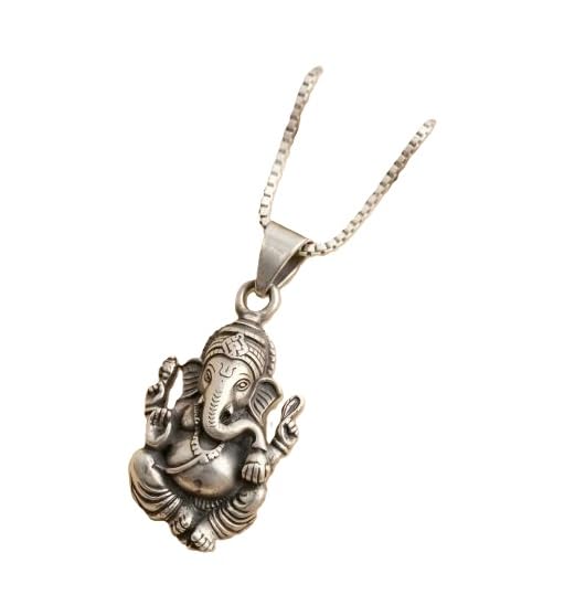 Trendy Silver Finish Ganesh Ji Pendant Chain for Men & Women Ganpati Bappa Locket Spiritual Necklace Silver-image-32