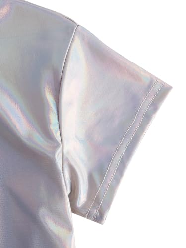 Image of Verdusa Girl's Metallic Crop Tee Top Sparkle Neon Shirts Concert Outfits