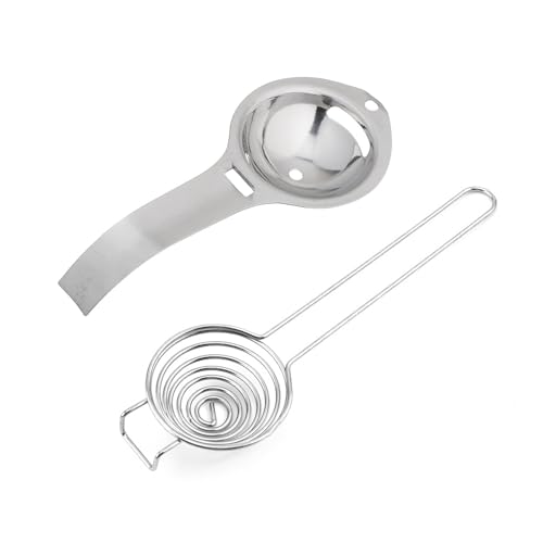 1 Piece Egg Separator with 1 Piece Egg Separation Spoon, Egg White Separator, Long Handle Egg Strainer, Baking Tool, Egg Yolk Separator, Suitable for Kitchen, Restaurant, Bakery