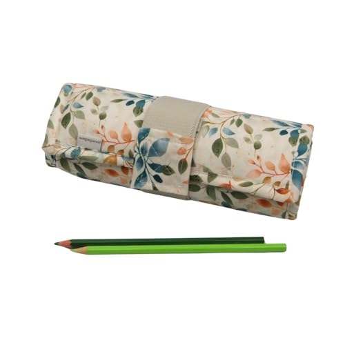 Estojo Lápis de Cor 100 Unidades Estampa Folhas com Bolso