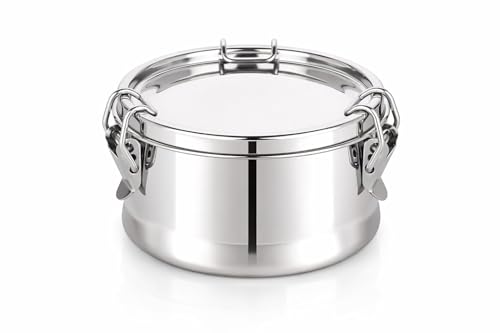 Image of Stainless Steel Leakproof Tri-Lock Lunch Box, Airtight Tiffin Box, Spill-Proof Mini Snack Container | Compact Snack Box for Kids & Adults, Office & School Use(Silver-500ml)