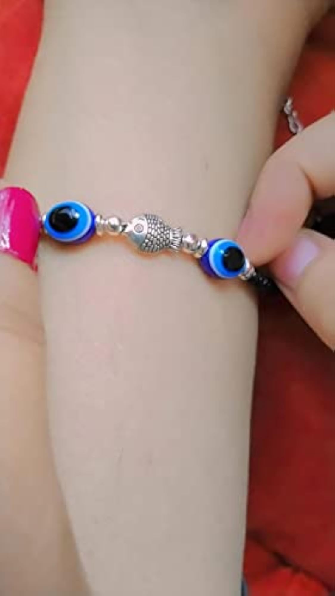 Combo Metal Silver Fish & Elephant Blue Evil Eye Anklet