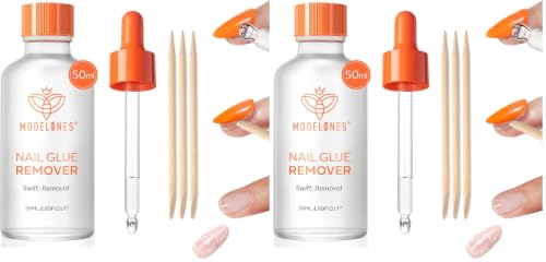 Image of Modelones 50 ML Nail Glue Remover for Base Coat Press On Nails, Upgrade Clear Stick On Nails Remover for Acrylic Tips, Nail Polish Remover with Wood Stick (Pack of 2)