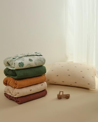 Muslin Crib Sheets, Cotton Neutral Crib Sheet for Baby Girls and Boys, Fitted for Standard Crib Mattress & Toddler Bed Mattress (52"x28"), Soft and Breathable, 2 Pack(Monstera Leaves&Dark Green)