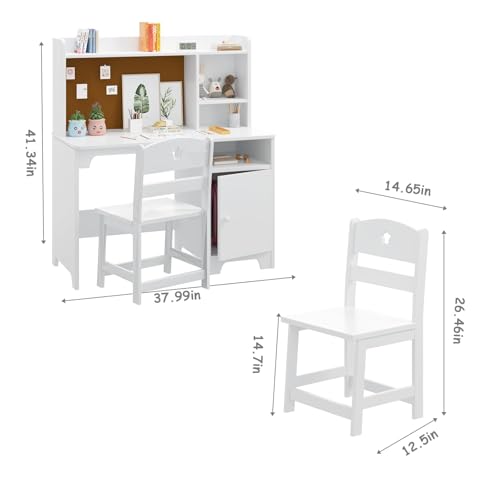 Miniatura 3 de Escritorio Infantil De Madera Para Estudiantes Con Silla, Mesa Niños Infantil Con Estanterías Abiertas Y Armarios Con Puertas, Mesa De Aprendizaje Infantil Multifuncional Para Dormitorio O Estudio